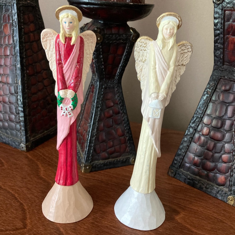 Vintage Rare Scioto Handpainted Religious Terracotta Angels